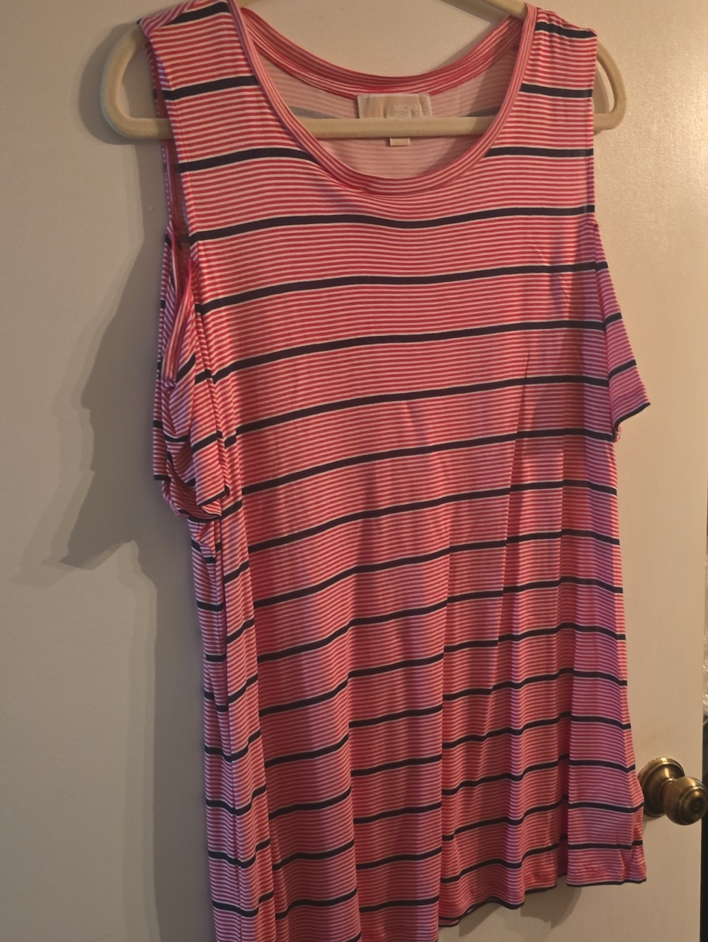Red Striped Cold-Shoulder Women's Top